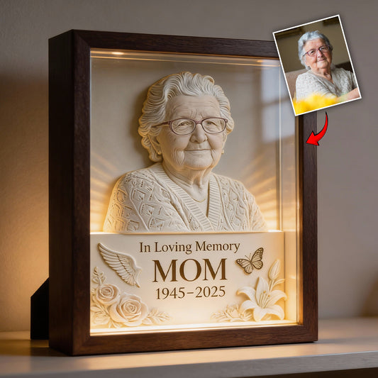 En souvenir de - Cadre commémoratif personnalisé en bois avec éclairage LED