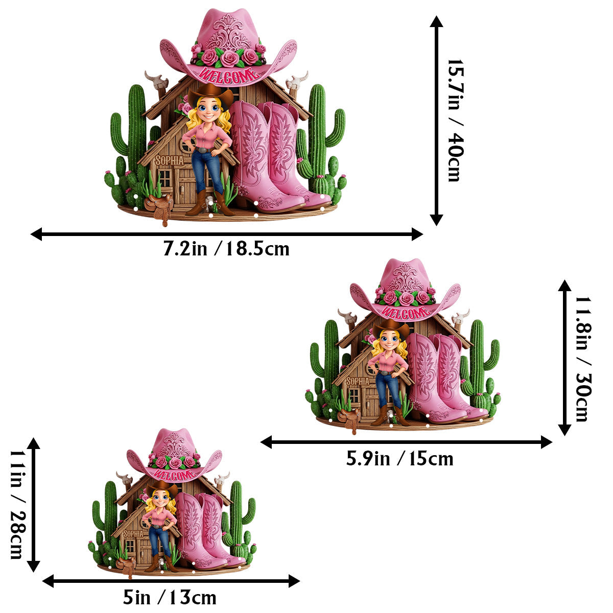 Bienvenue chez Cowgirl House ! Porte-clés personnalisé en forme de cowgirl.