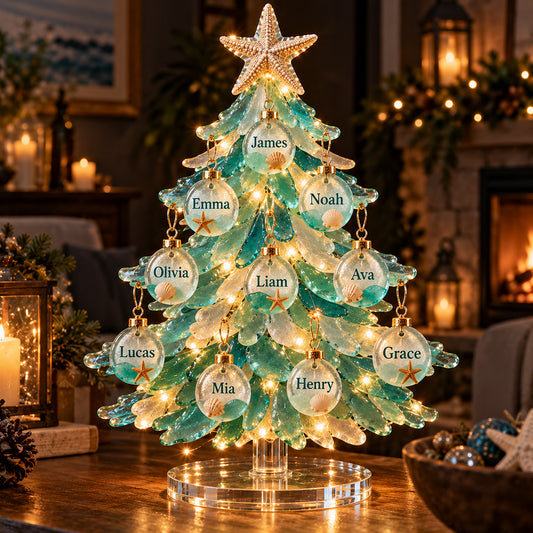 Verre de mer Noël - Standee lumineux personnalisé pour famille avec charms