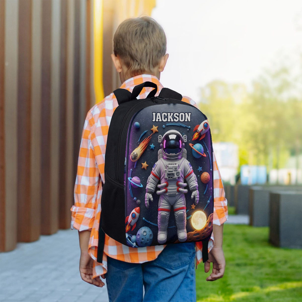 Astronaut und Weltraum – Personalisierter multifunktionaler Kinderrucksack