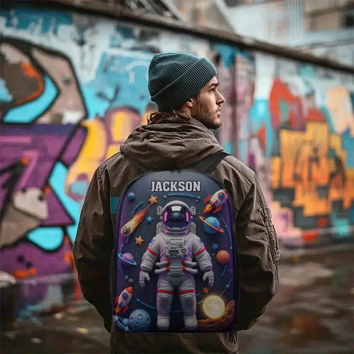 Astronaut und Weltraum – Personalisierter multifunktionaler Kinderrucksack