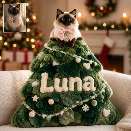 Fröhliche Weihnachten - Personalisierbares Katzen Premium Kunstfellkissen