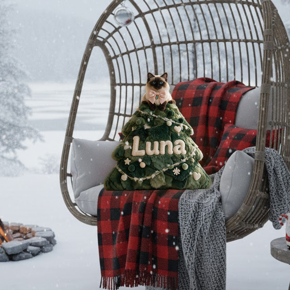 Joyeux Noël - Coussin en Fausse Fourrure Personnalisé pour Chat
