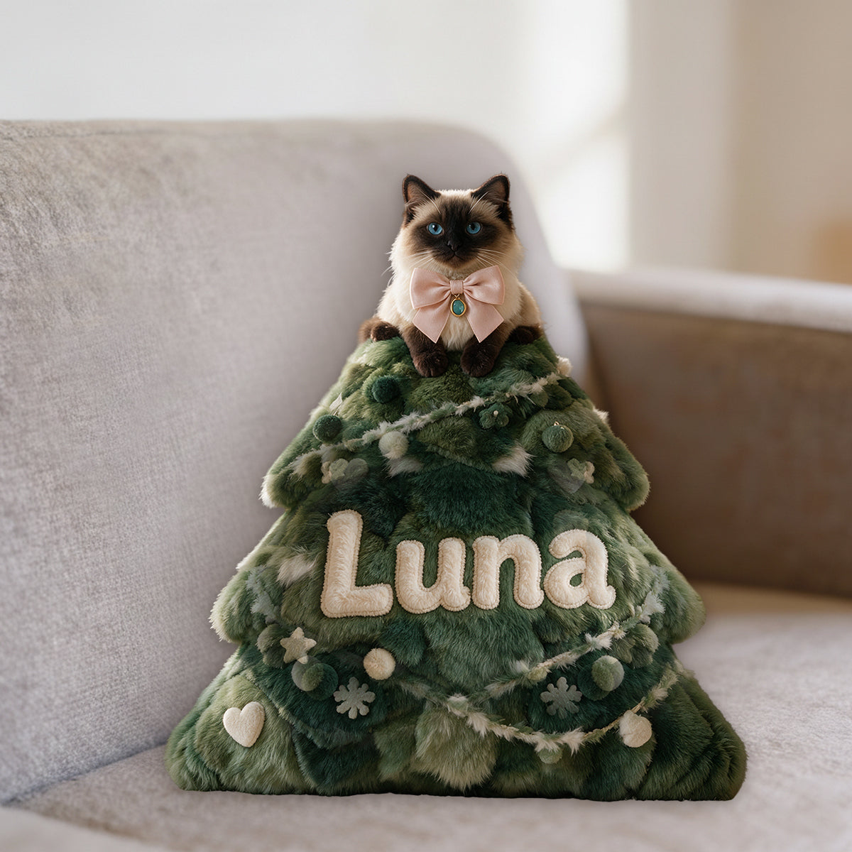 Joyeux Noël - Coussin en Fausse Fourrure Personnalisé pour Chat