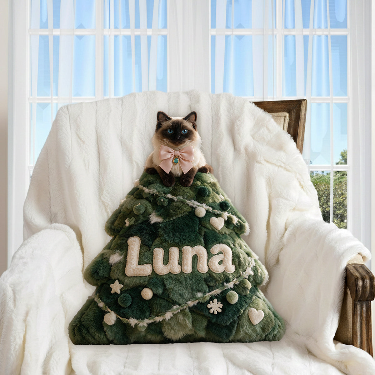 Joyeux Noël - Coussin en Fausse Fourrure Personnalisé pour Chat