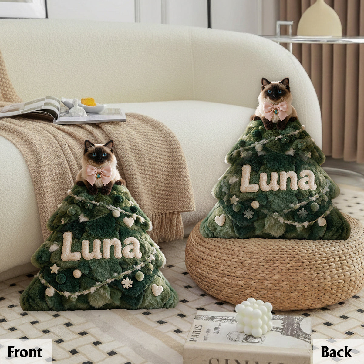 Joyeux Noël - Coussin en Fausse Fourrure Personnalisé pour Chat