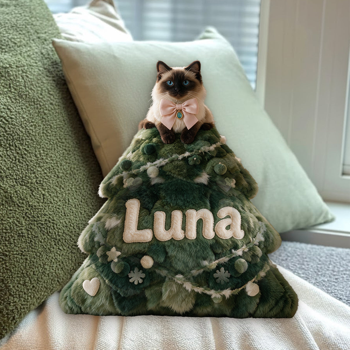 Joyeux Noël - Coussin en Fausse Fourrure Personnalisé pour Chat
