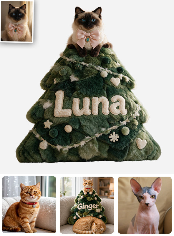 Joyeux Noël - Coussin en Fausse Fourrure Personnalisé pour Chat