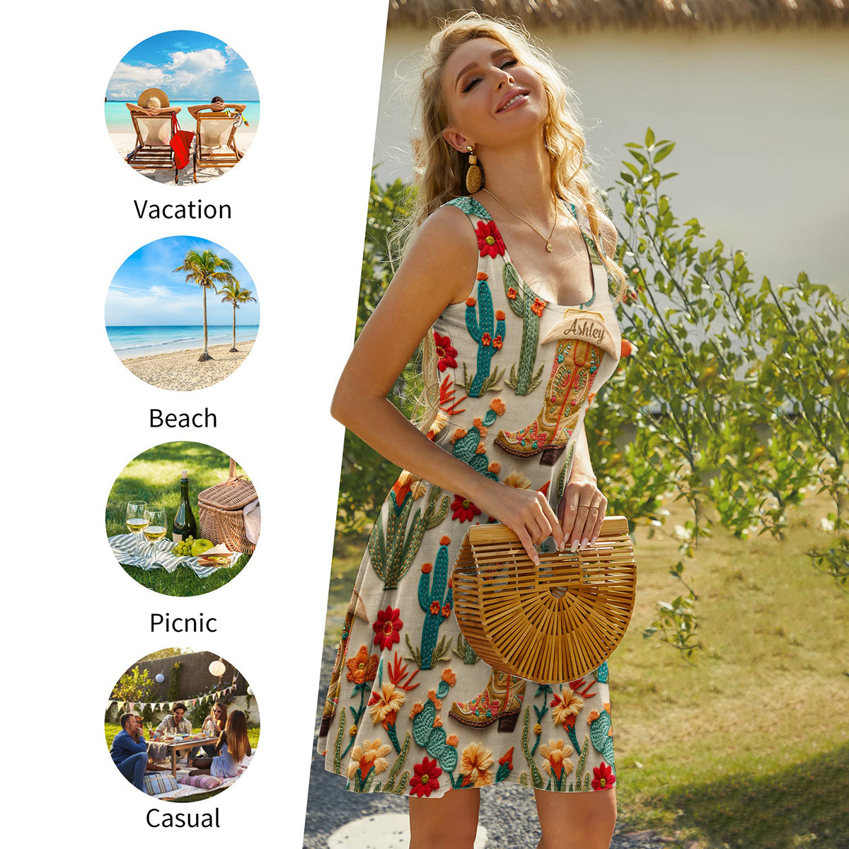 Cactus Cowgirl - Personalisiertes ärmelloses Cowgirl-Kleid