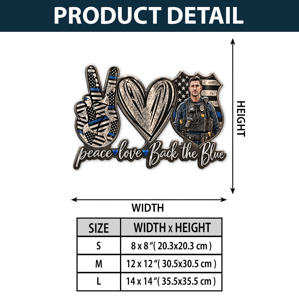 Peace Love Blue Line - Personalized Police Officer 3D Printed Cut Metal Sign