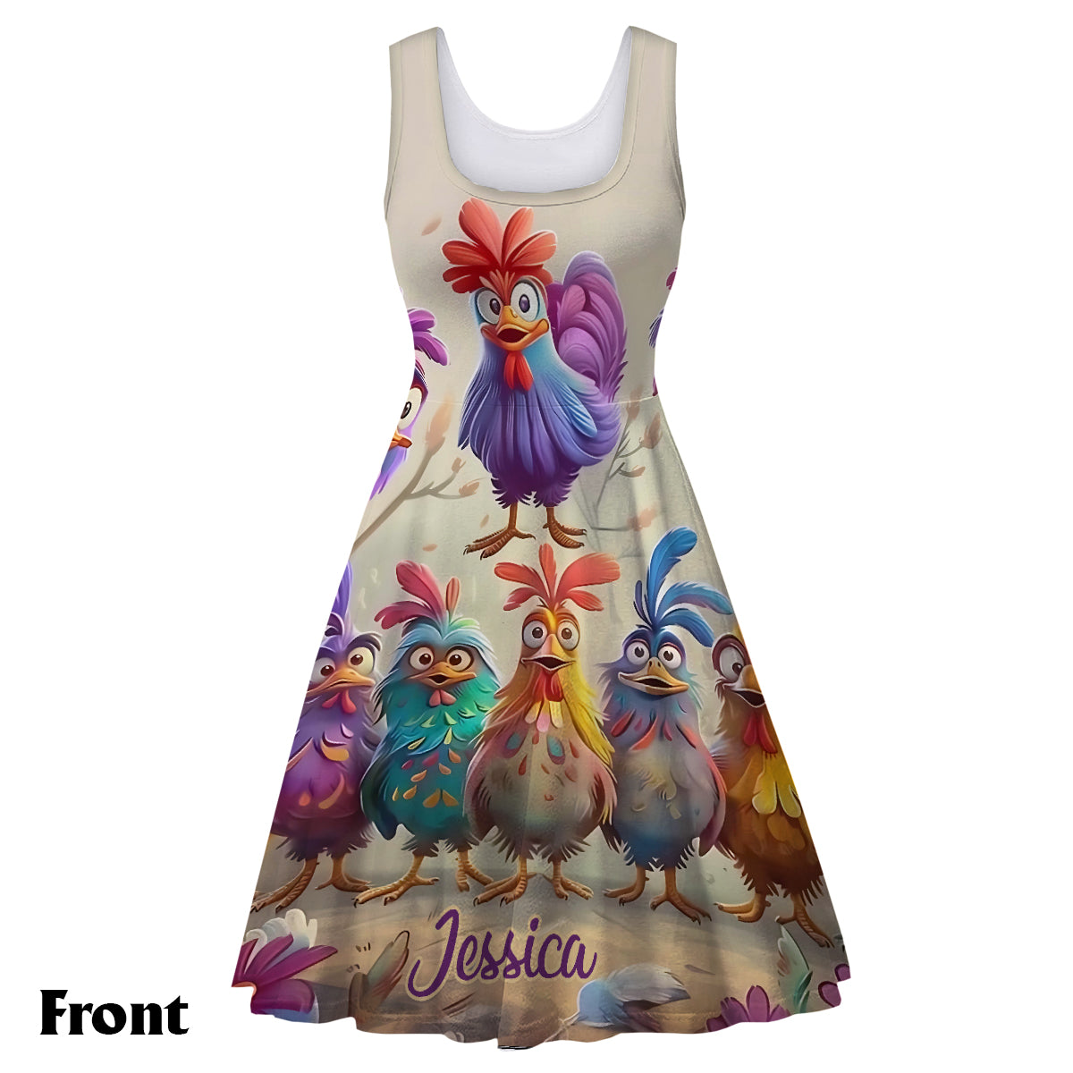 Hühnerliebhaber - Personalisiertes ärmelloses Kleid mit Hühnermotiv