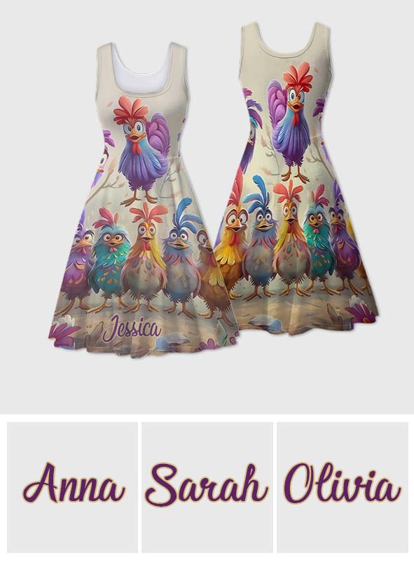 Hühnerliebhaber - Personalisiertes ärmelloses Kleid mit Hühnermotiv