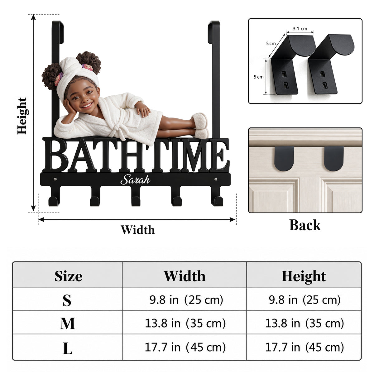 It's Bath Time - Personalized Kid Metal Door Hooks