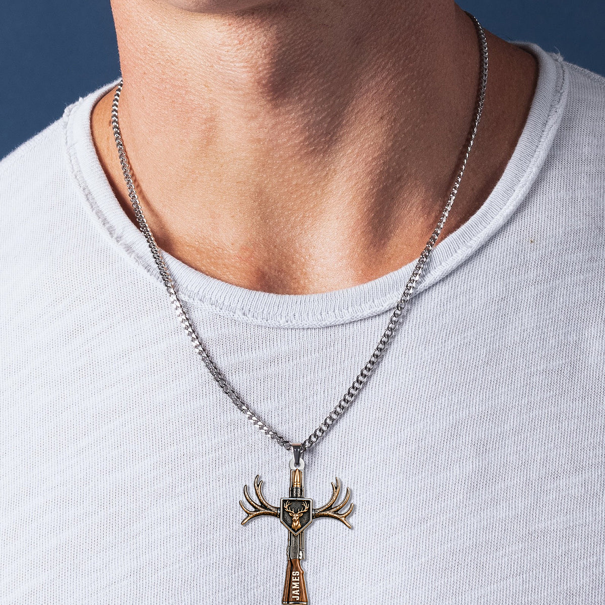 God Made A Hunter - Personalized Hunting Shaped Metal Pendant Necklace