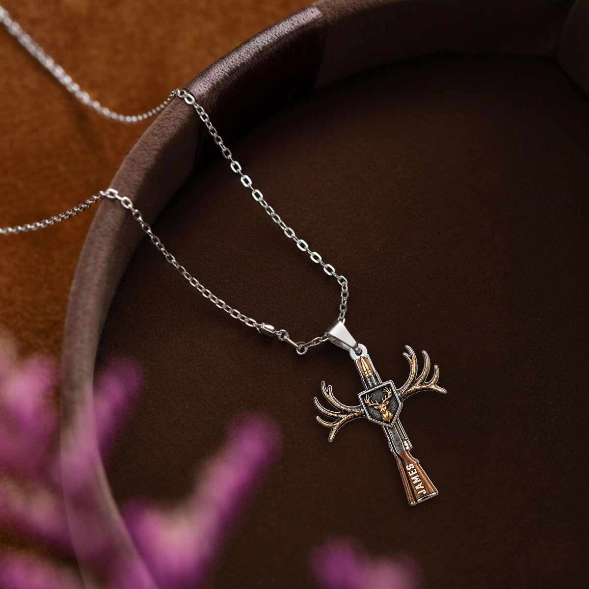 God Made A Hunter - Personalized Hunting Shaped Metal Pendant Necklace