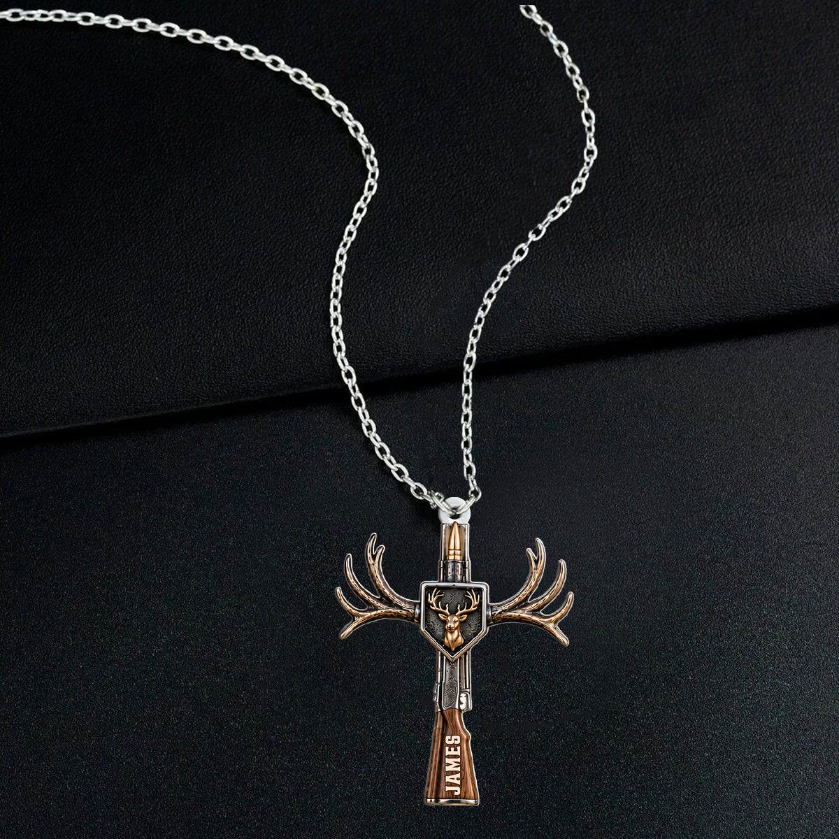 God Made A Hunter - Personalized Hunting Shaped Metal Pendant Necklace