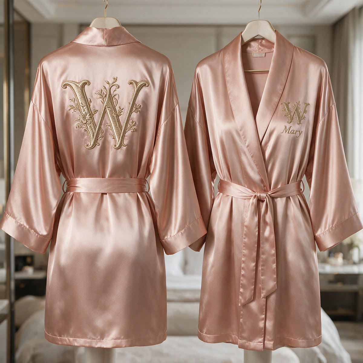 Luxuriöses Initialmonogramm - Personalisierter Satinbademantel für Selbstliebe