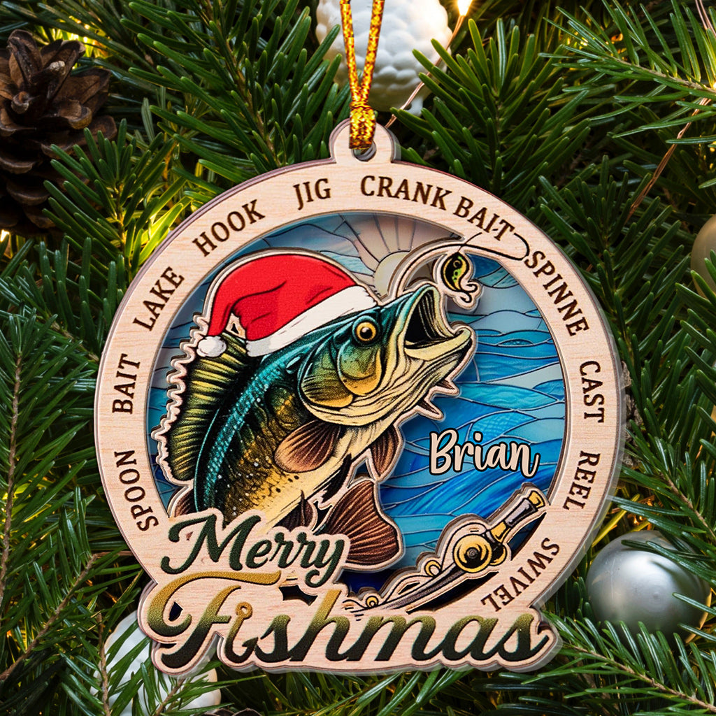 Fröhliche Fischweihnachten – Personalisierter Angel-Lagenmix-Weihnachtsschmuck