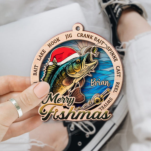 Fröhliche Fischweihnachten – Personalisierter Angel-Lagenmix-Weihnachtsschmuck