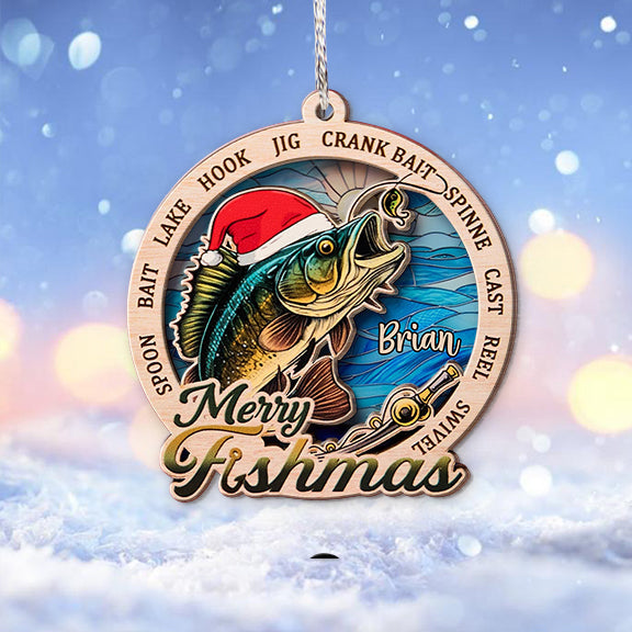 Fröhliche Fischweihnachten – Personalisierter Angel-Lagenmix-Weihnachtsschmuck