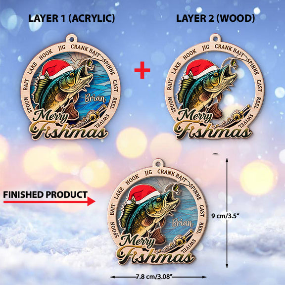 Fröhliche Fischweihnachten – Personalisierter Angel-Lagenmix-Weihnachtsschmuck