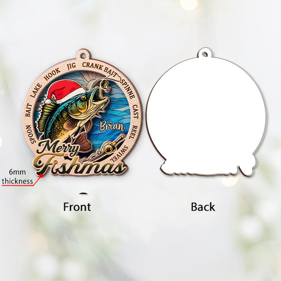 Fröhliche Fischweihnachten – Personalisierter Angel-Lagenmix-Weihnachtsschmuck