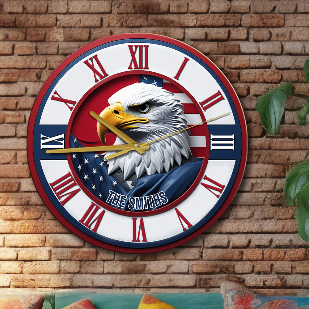 Terre de liberté - Horloge murale personnalisée Aigle à tête blanche