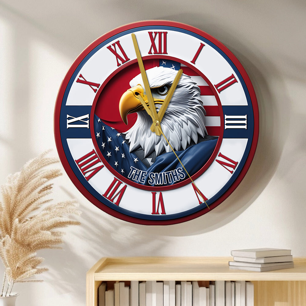 Terre de liberté - Horloge murale personnalisée Aigle à tête blanche