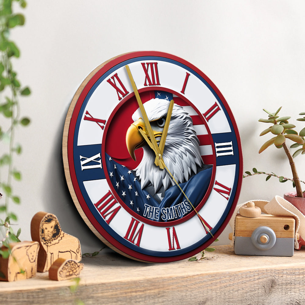 Terre de liberté - Horloge murale personnalisée Aigle à tête blanche
