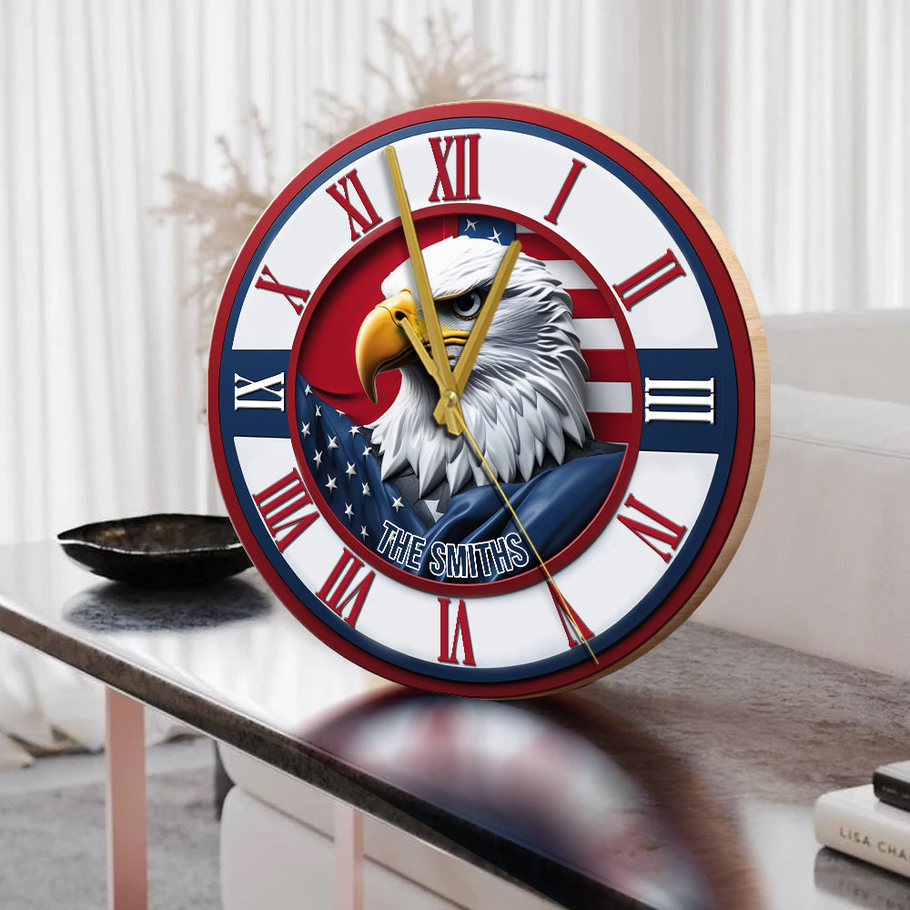 Terre de liberté - Horloge murale personnalisée Aigle à tête blanche