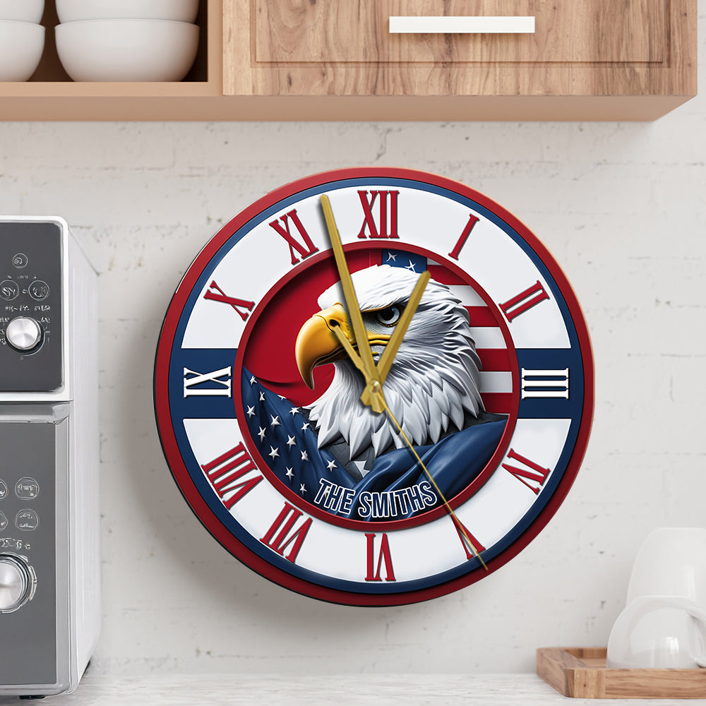 Terre de liberté - Horloge murale personnalisée Aigle à tête blanche