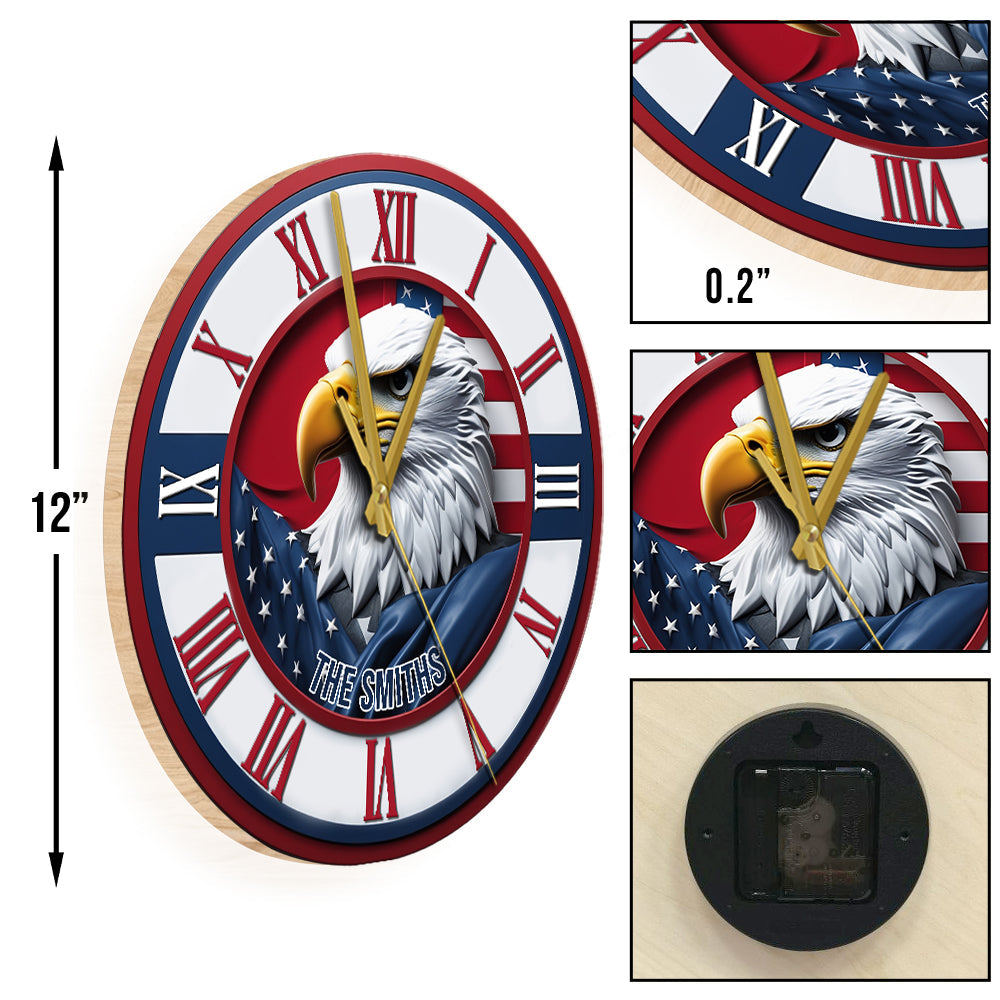 Terre de liberté - Horloge murale personnalisée Aigle à tête blanche