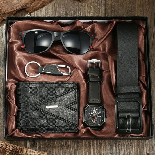 Quartz Watch Wallet Belt Gift Set