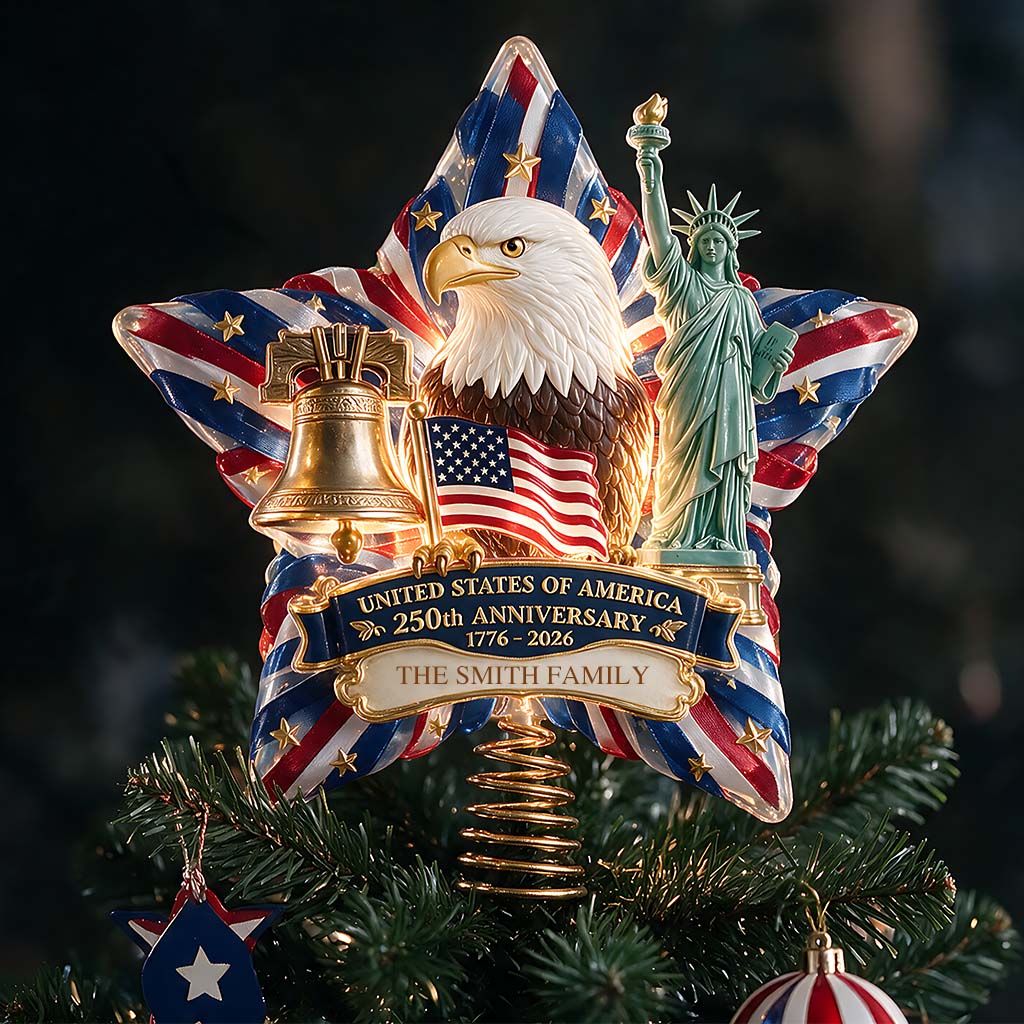 The 250th Christmas Of The USA - Personalized Patriot LED Light Tree Topper
