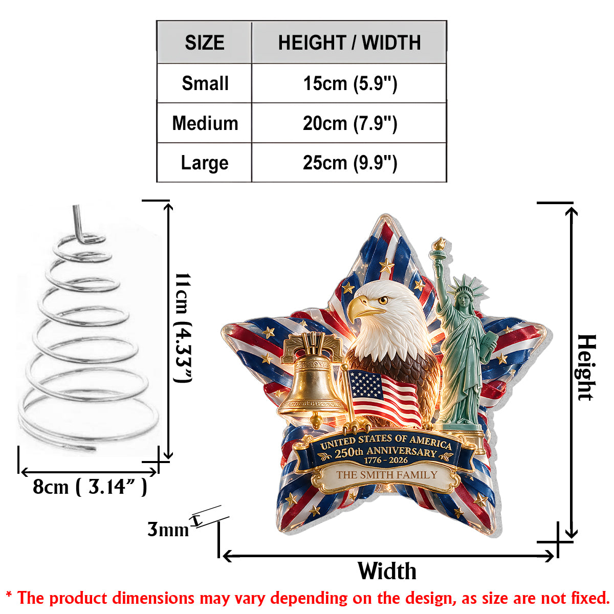 The 250th Christmas Of The USA - Personalized Patriot LED Light Tree Topper