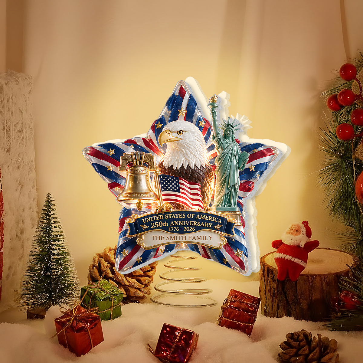 The 250th Christmas Of The USA - Personalized Patriot LED Light Tree Topper
