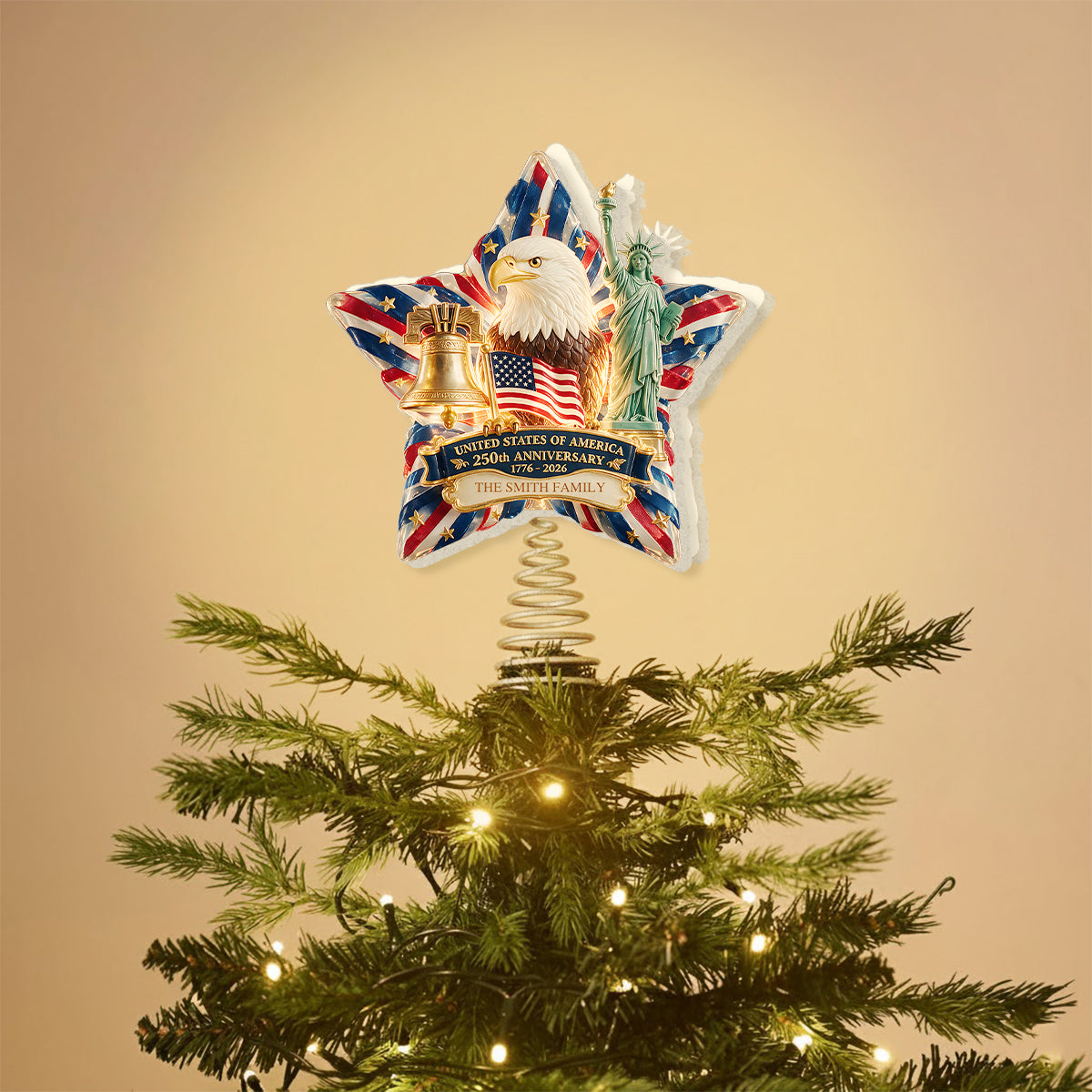 The 250th Christmas Of The USA - Personalized Patriot LED Light Tree Topper