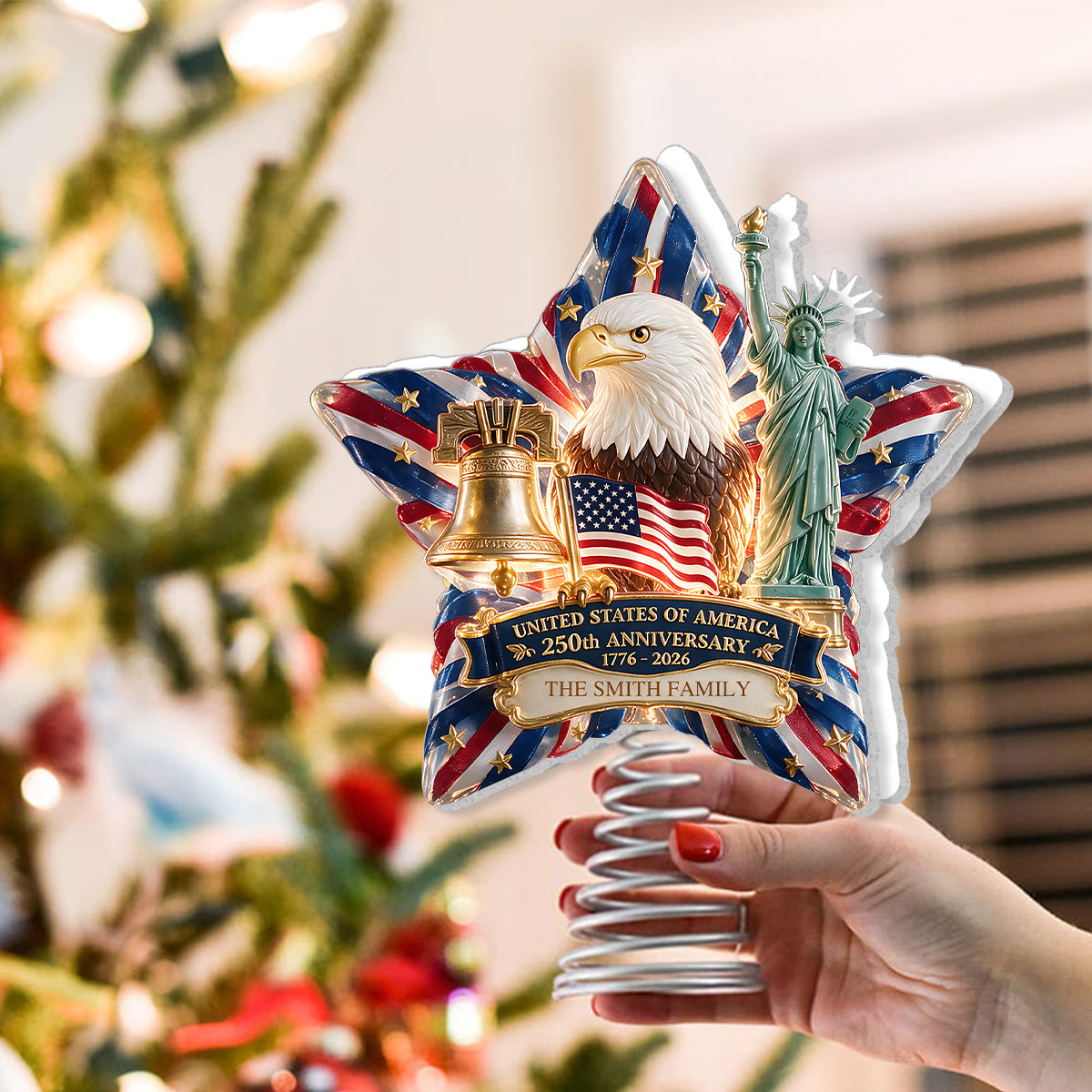 The 250th Christmas Of The USA - Personalized Patriot LED Light Tree Topper