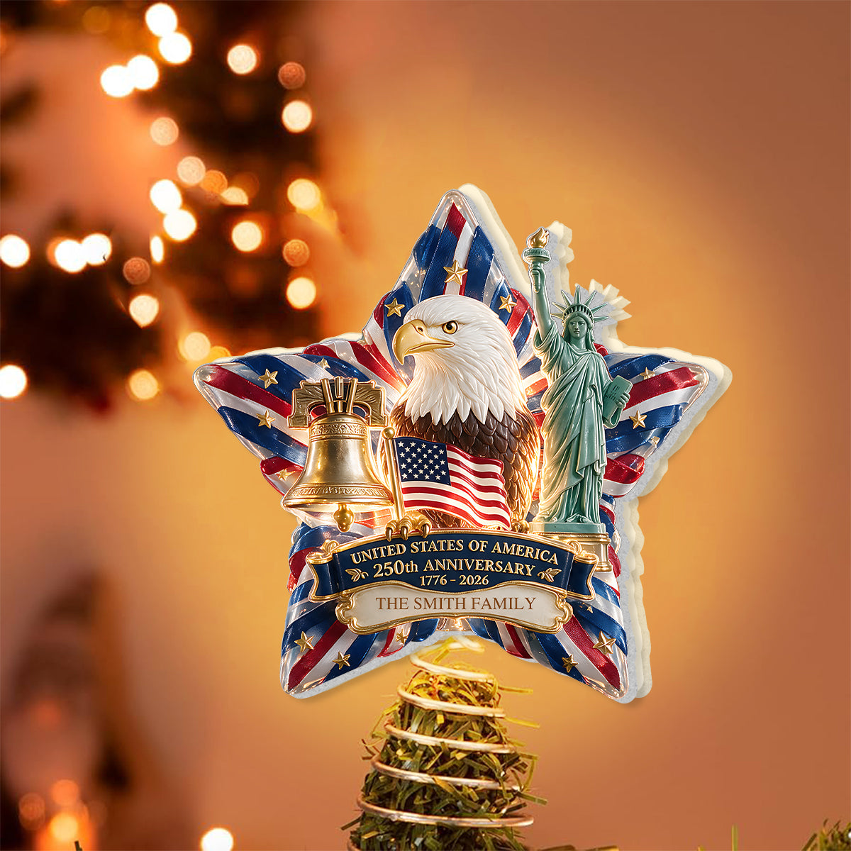 The 250th Christmas Of The USA - Personalized Patriot LED Light Tree Topper