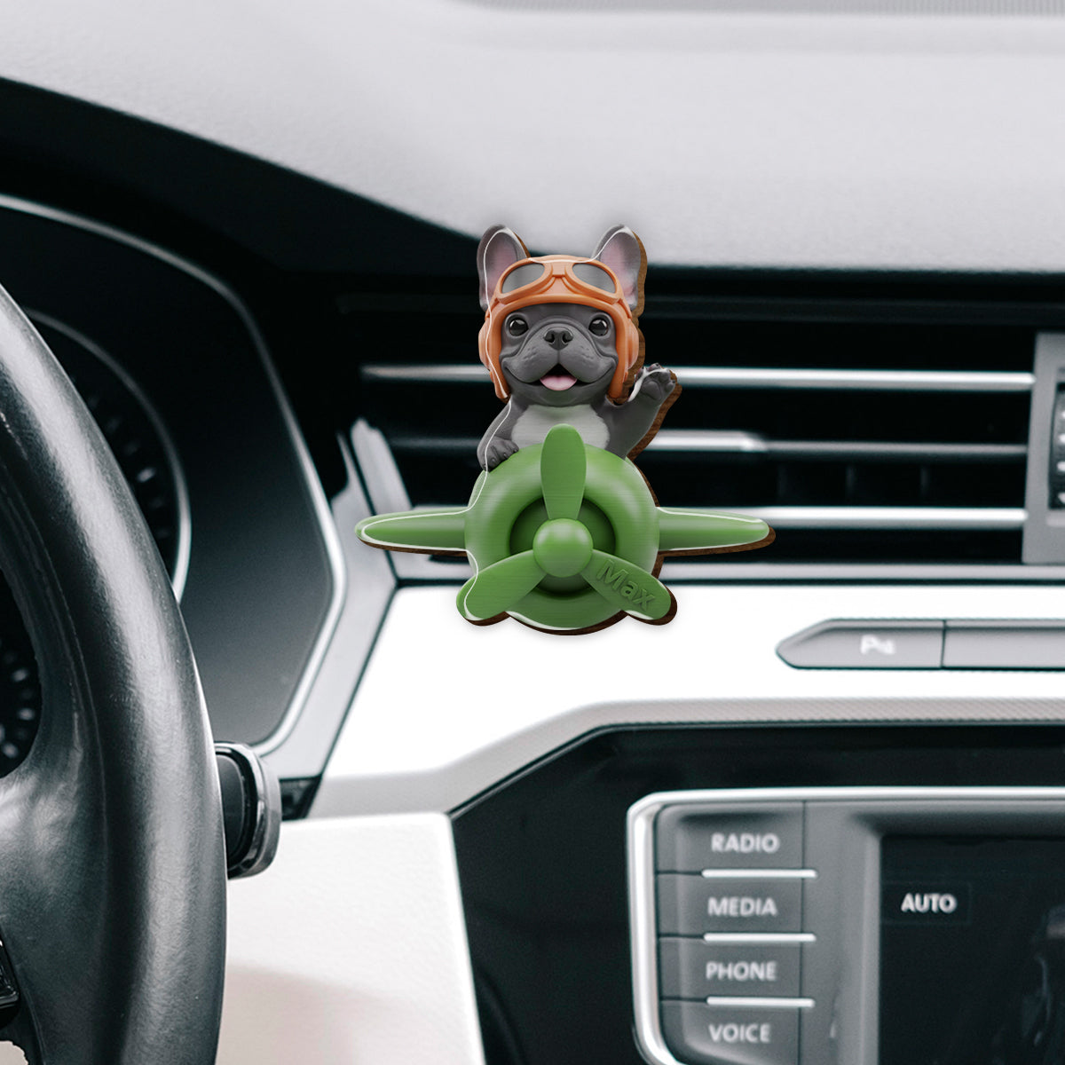 Clip de pare-soleil de voiture personnalisé en forme de chien avec photo d'avion en vol