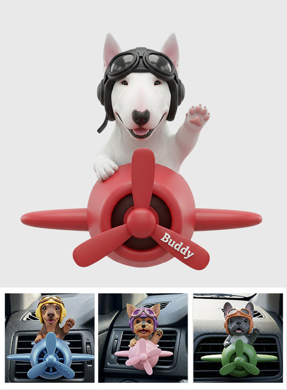 Clip de pare-soleil de voiture personnalisé en forme de chien avec photo d'avion en vol