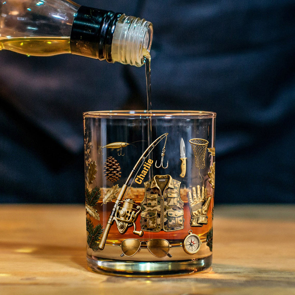 Passionné de pêche ? Verre à whisky personnalisé sur le thème de la pêche.