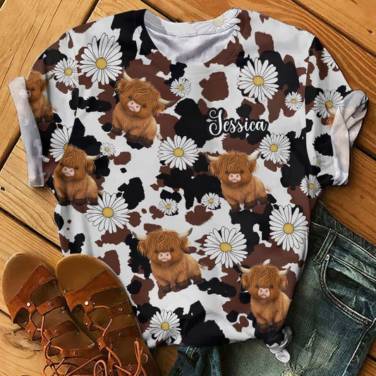 Liebe zum Hochlandrind - Personalisiertes T-Shirt mit Hochlandrind-Print