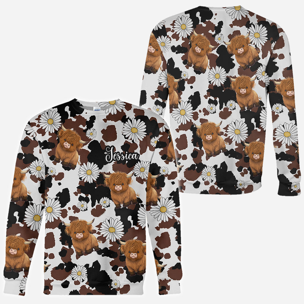 Liebe zum Hochlandrind - Personalisiertes T-Shirt mit Hochlandrind-Print