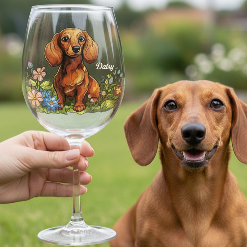 Verre à vin personnalisé pour chien avec photo de votre animal de compagnie et style vitrail - Verre à vin à longue tige