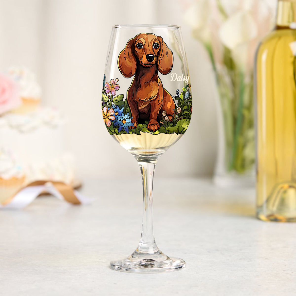 Verre à vin personnalisé pour chien avec photo de votre animal de compagnie et style vitrail - Verre à vin à longue tige