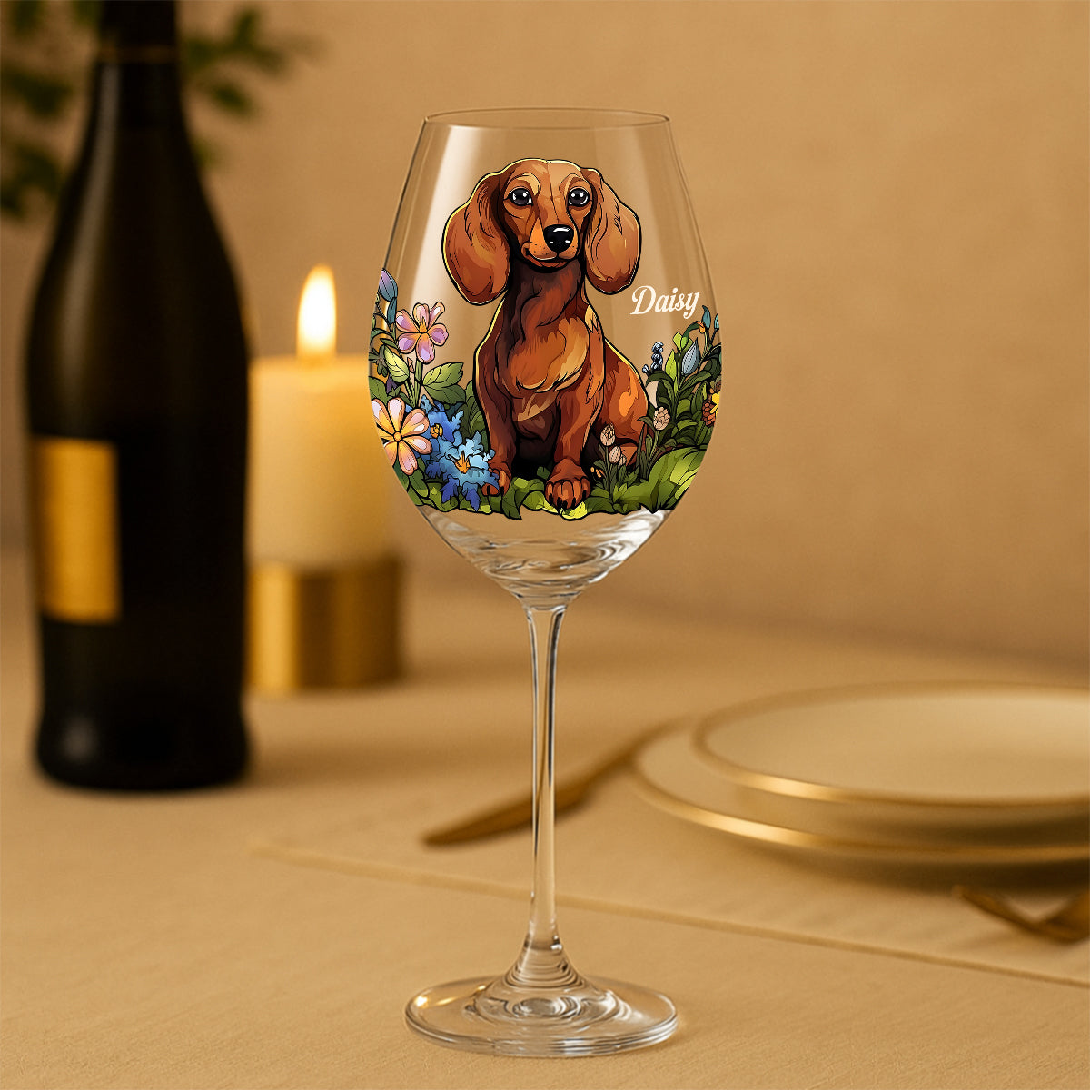 Verre à vin personnalisé pour chien avec photo de votre animal de compagnie et style vitrail - Verre à vin à longue tige