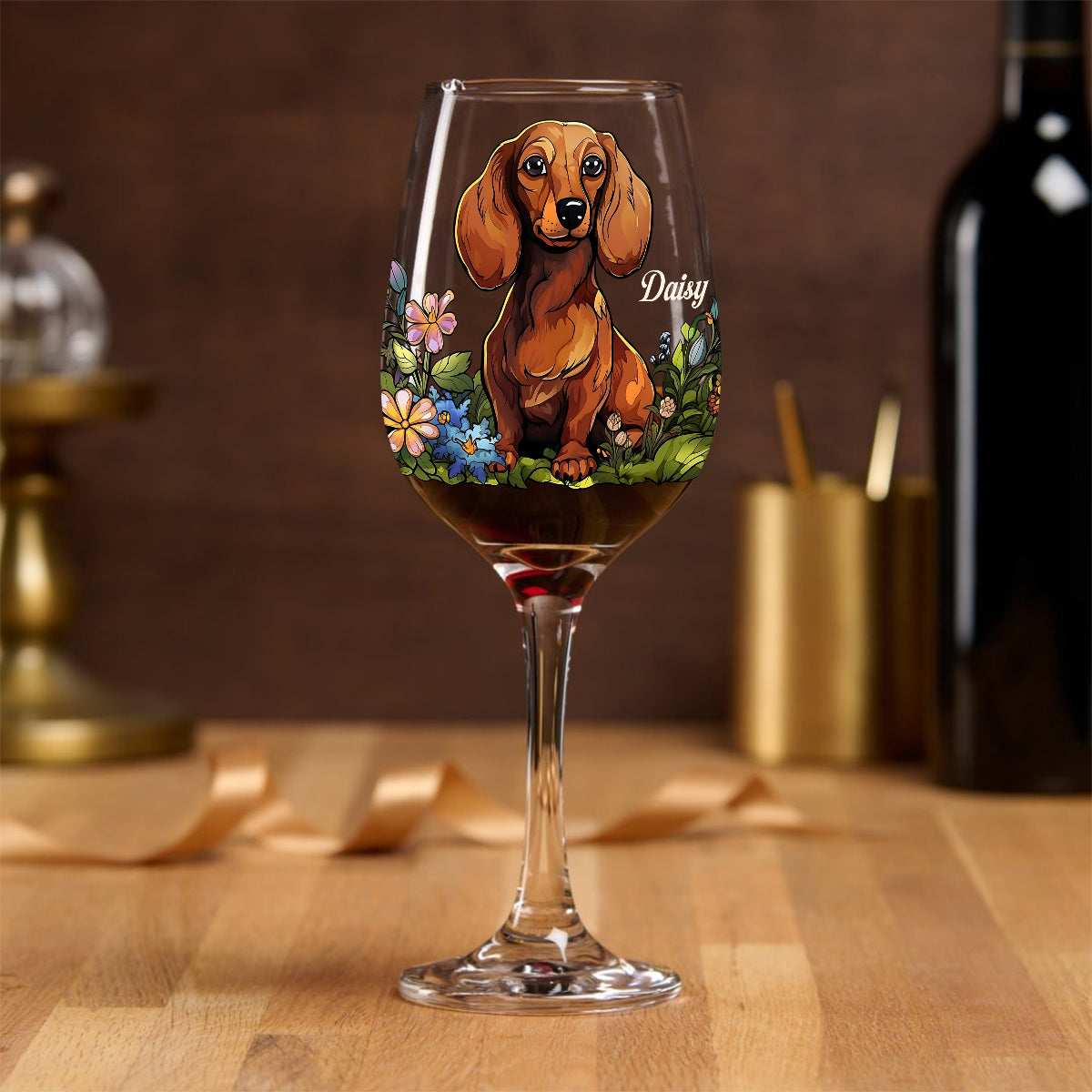 Verre à vin personnalisé pour chien avec photo de votre animal de compagnie et style vitrail - Verre à vin à longue tige