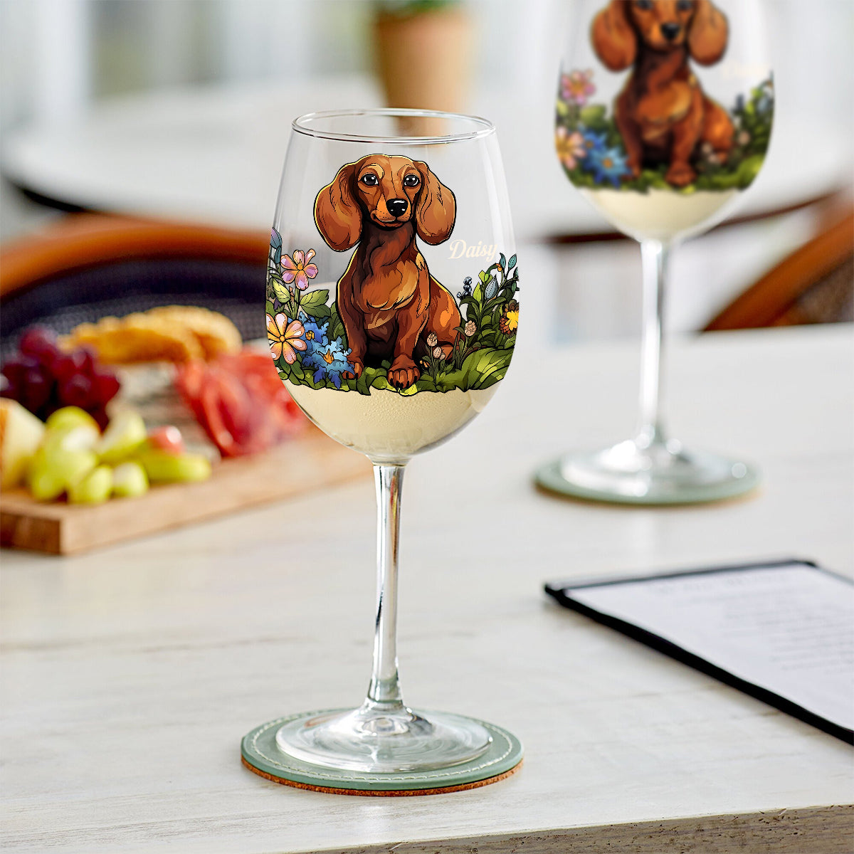 Verre à vin personnalisé pour chien avec photo de votre animal de compagnie et style vitrail - Verre à vin à longue tige