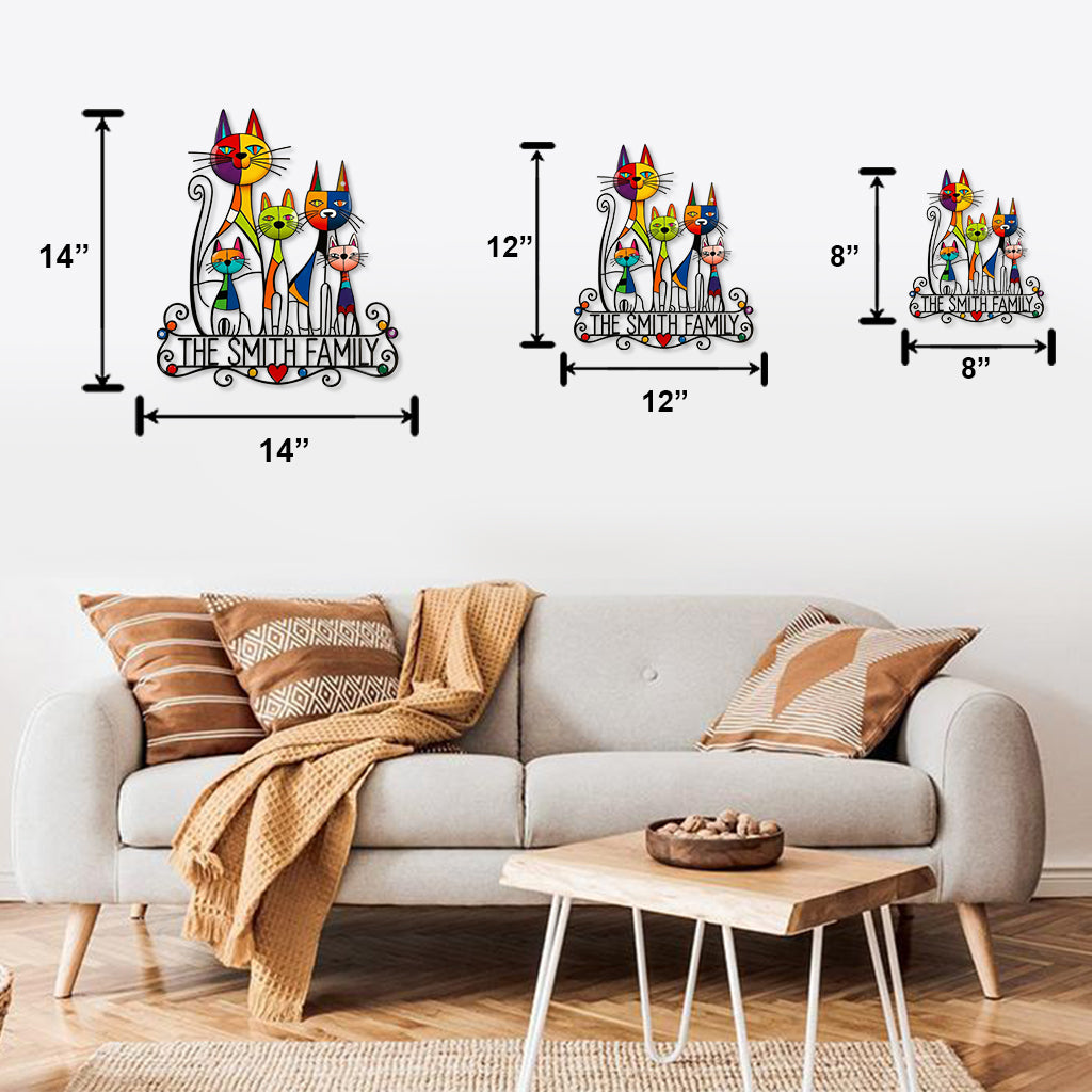 Picasso-Style Abstract Wrought Iron Cat Family Wall Art, Modern Minimalist Living Room Decor - Personalized Family Cut Metal Sign